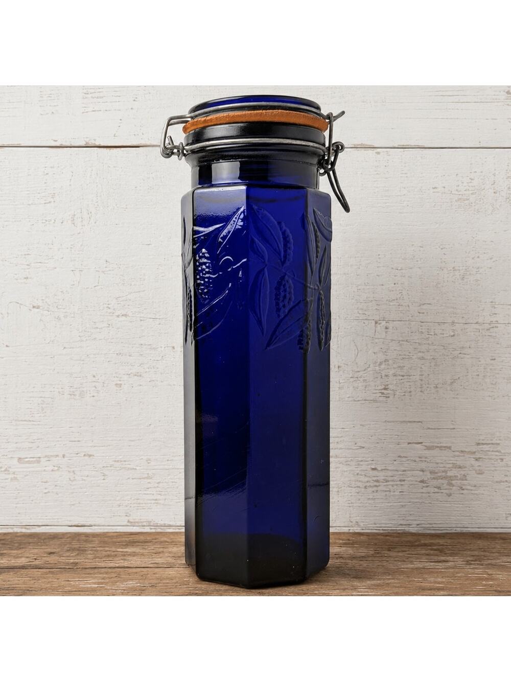 Vintage Crownford Cobalt Blue Grape Vine Embossed Pasta Spaghetti Canister Italy